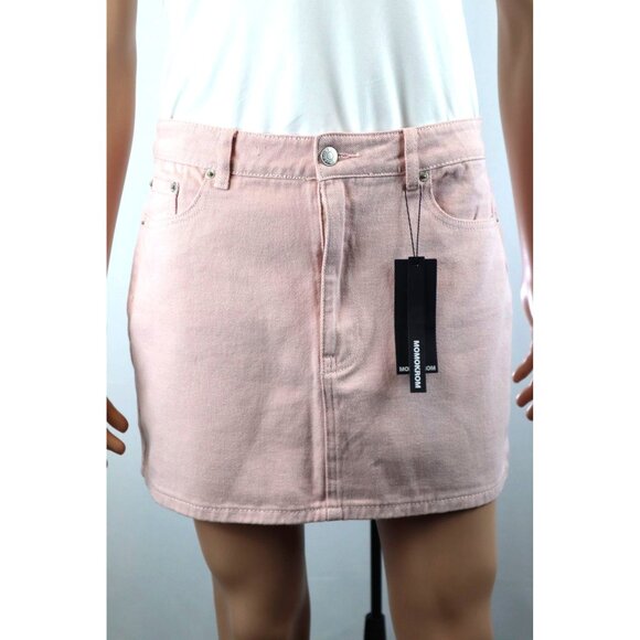 Momo Krom Pastel Light Pink‎ Mini Skirt with Pockets & Button Closure size Large - Picture 2 of 13